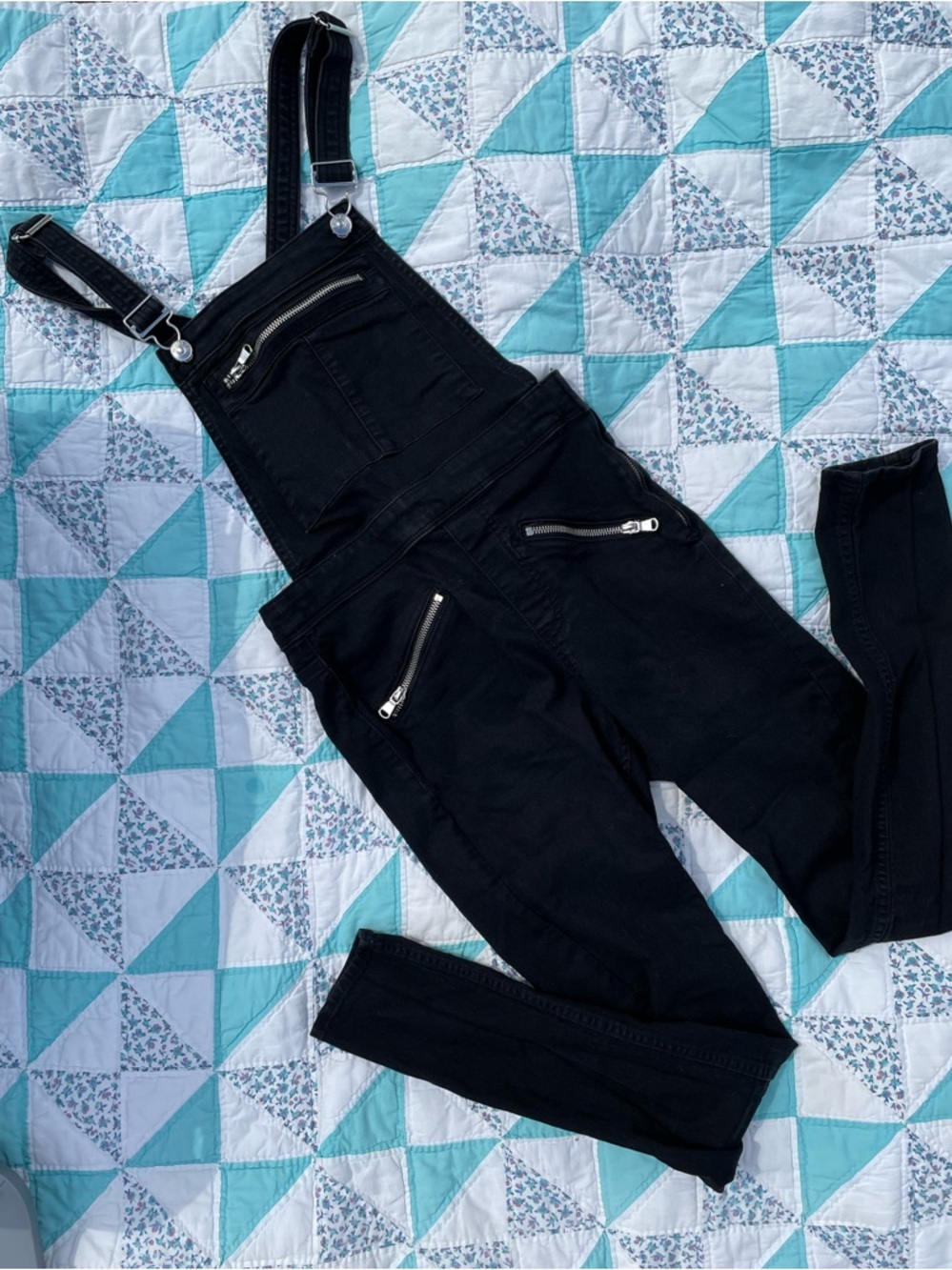 Divided Black Women's Denim Overalls with Zip Pockets